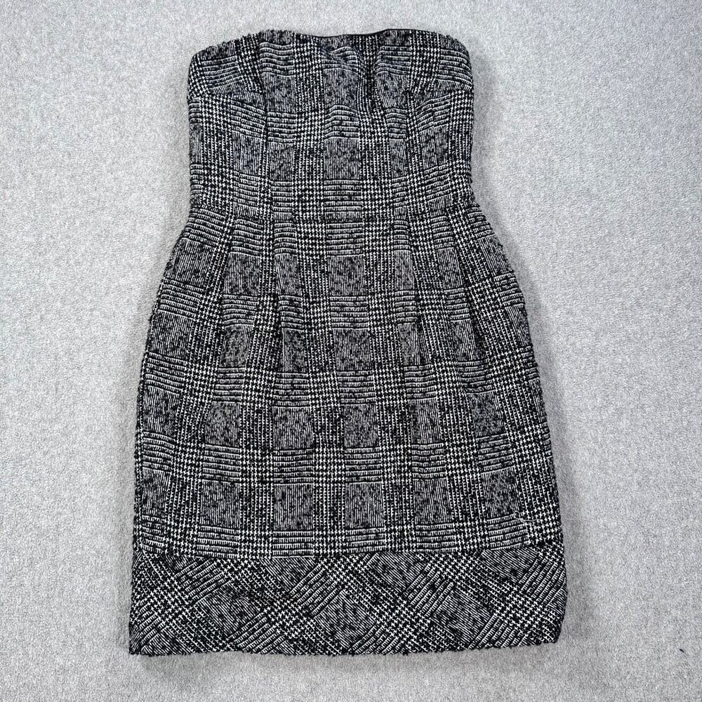 Express Design Studio Tweed Straples Mini Dress Size 6 Black Wool Sheath Pleated